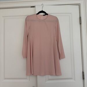 ZARA Long Sleeve Blush Pink Shift Dress – Minimalist A-Line – Women’s Size S